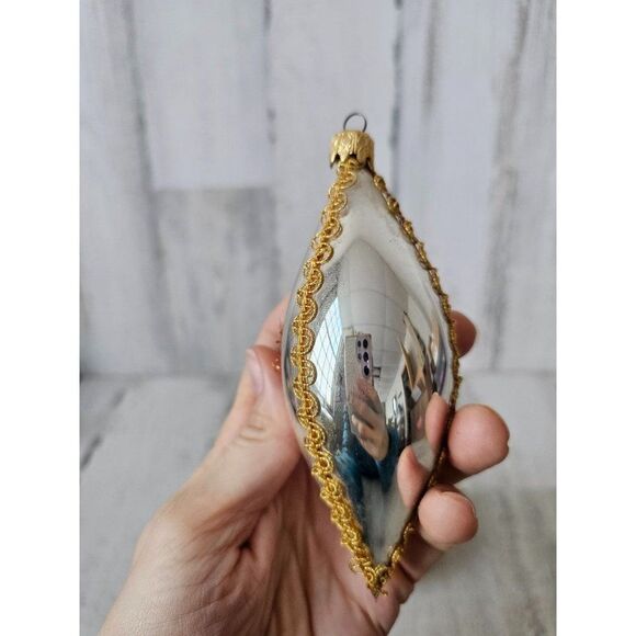 Vintage tinsel teardrop glass ornament Victorian set Xmas silver gold tree - Picture 4 of 9